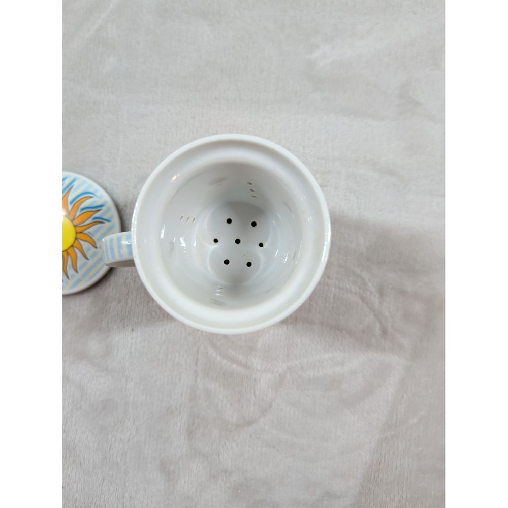 Sigris Spanish Quote Tea Infuser Mug with Lid Ceramic Strainer Sun Rainbow Blue - Picture 6 of 11